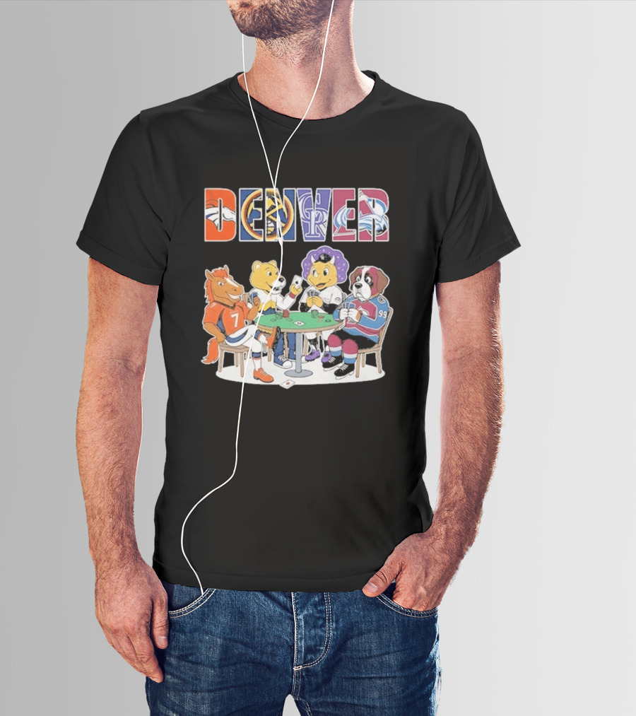 Denver Broncos Rockies Nuggets Avalanche Mascots Poker Game T-Shirt