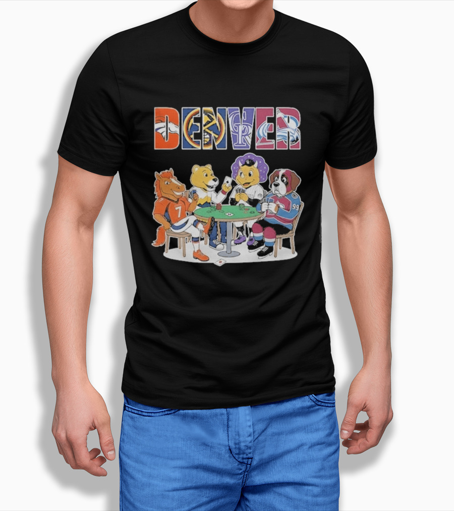 Denver Broncos Rockies Nuggets Avalanche Mascots Poker Game T-Shirt