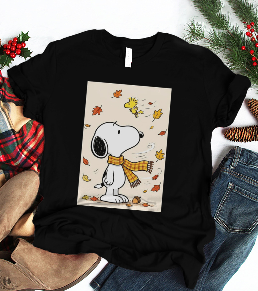 It's Officially Fall With Snoopy And Woodstock Celebrating Autumn Leaves T-Shirt