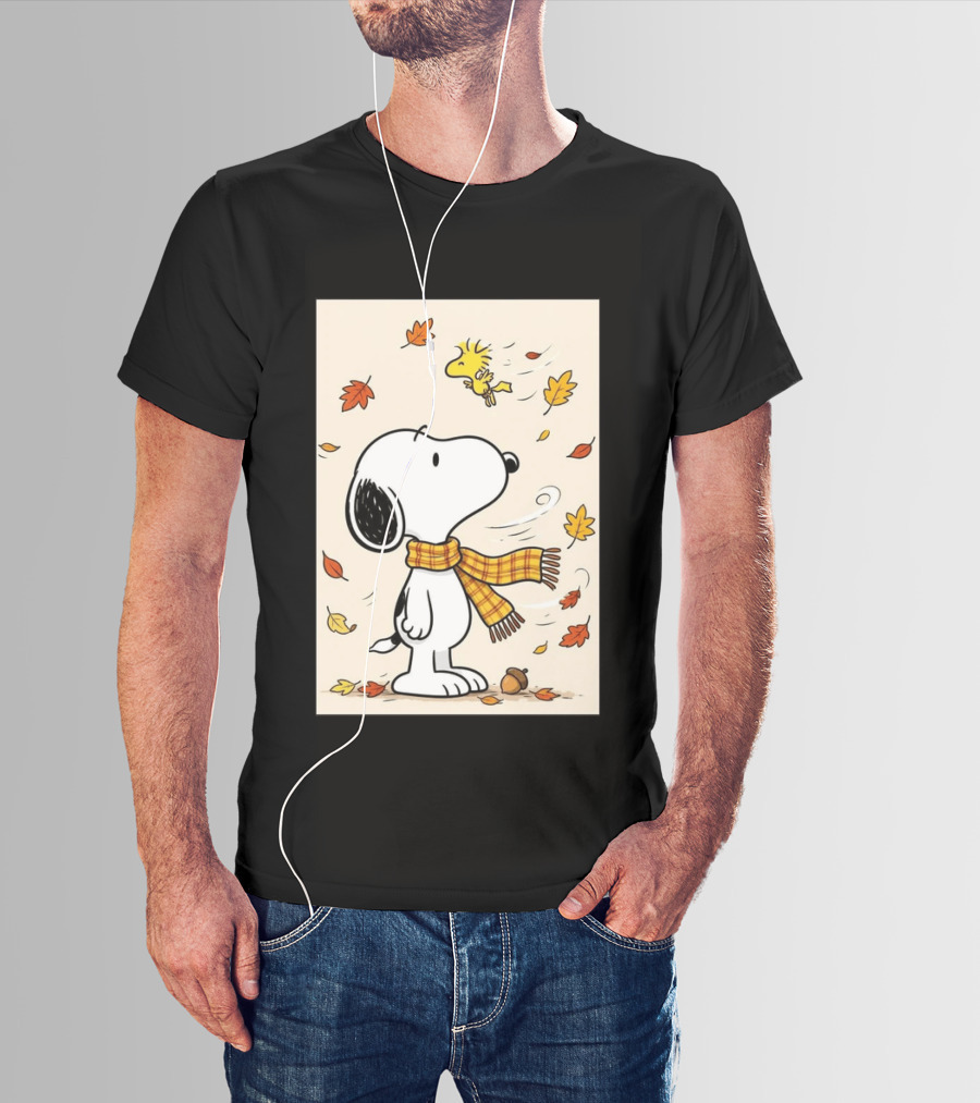 It's Officially Fall With Snoopy And Woodstock Celebrating Autumn Leaves T-Shirt