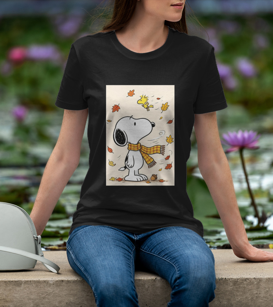 It's Officially Fall With Snoopy And Woodstock Celebrating Autumn Leaves T-Shirt
