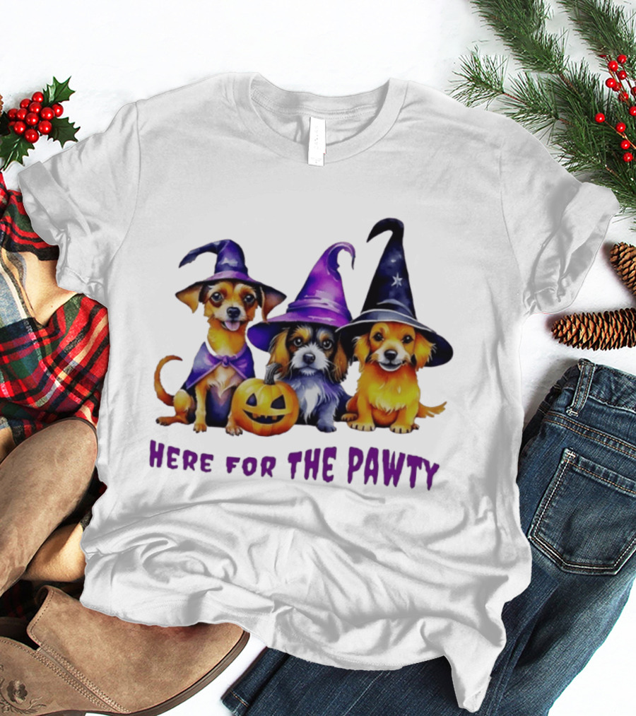 Halloween Witch Dogs Here For The Pawty T-Shirt