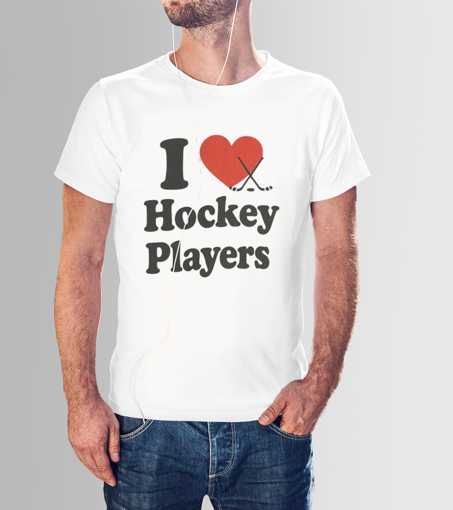 I Love Hockey Players Heart With Crossed Sticks T-Shirt