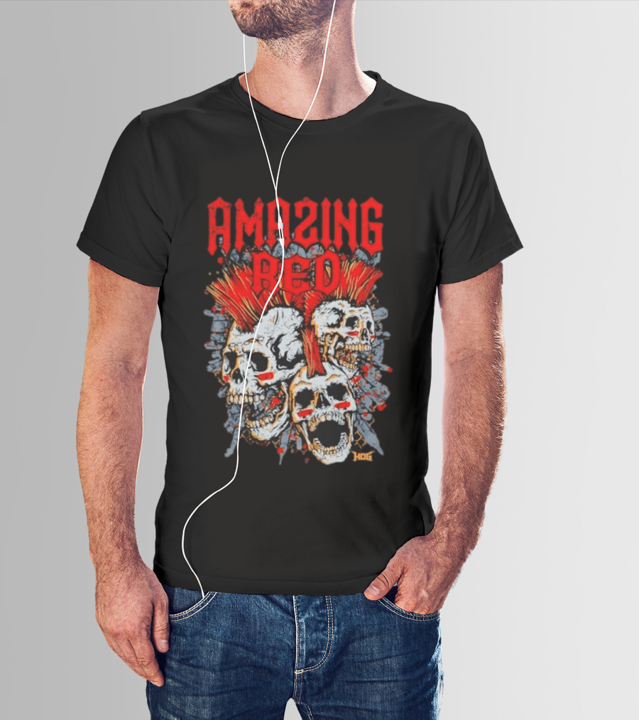 Amazing Red Hog Skulls Mohawk Trio T-Shirt