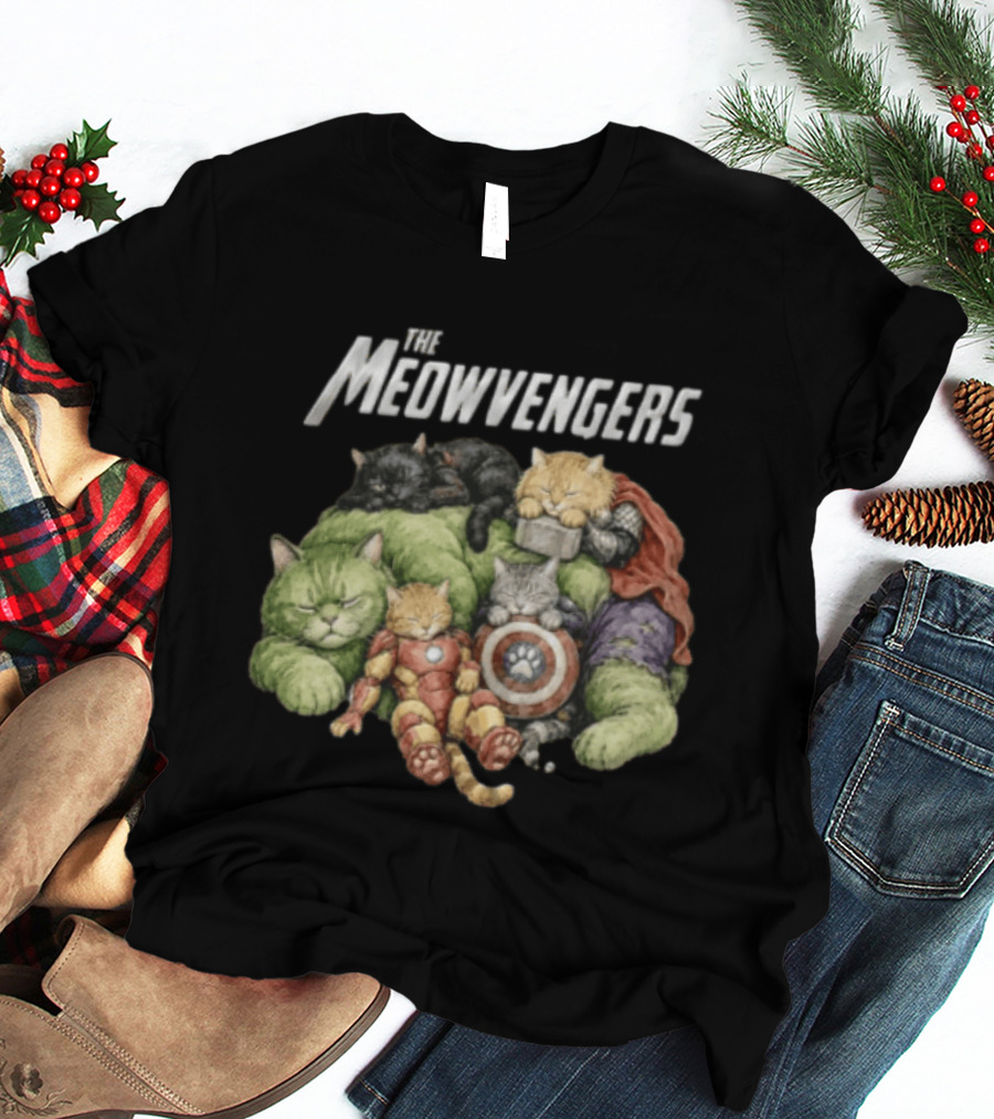 Marvel The Meowvengers Cats As Avengers Sleeping With Superhero Costumes T-Shirt