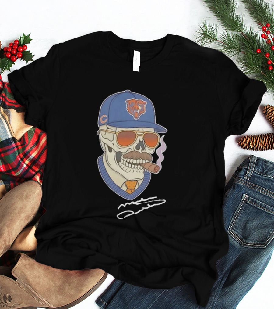 Mike Ditka Chicago Bears Skull Cigar Cap Mustache Sunglasses T-Shirt