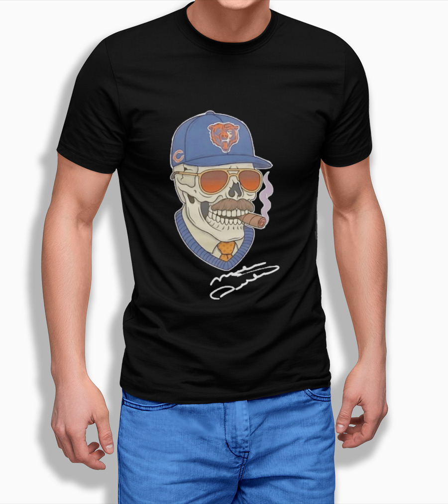 Mike Ditka Chicago Bears Skull Cigar Cap Mustache Sunglasses T-Shirt