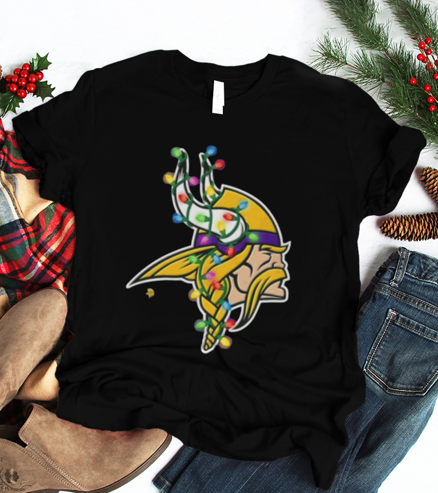 Minnesota Vikings Viking Head Christmas Lights Festive Decor T-Shirt
