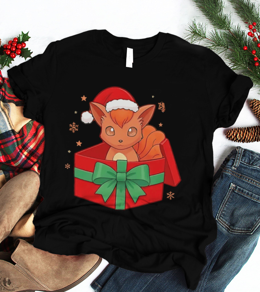 Vulpix Christmas Gift Box Pokemon Holiday Santa Hat T-Shirt
