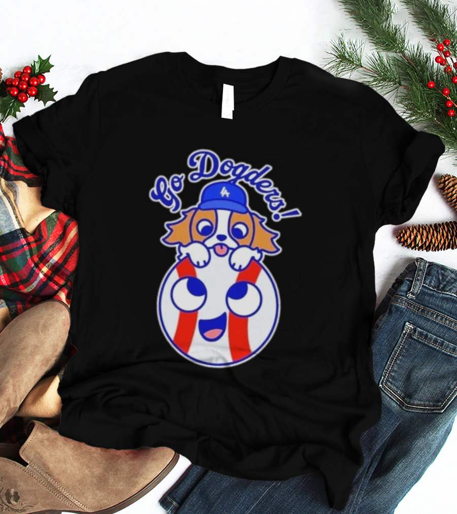 Go Dodgers LA Baseball Puppy Los Angeles Dodgers Enthusiast Cartoon T-Shirt
