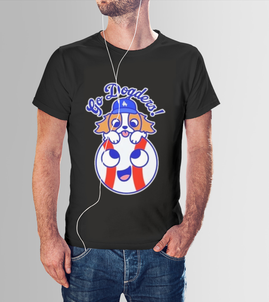 Go Dodgers LA Baseball Puppy Los Angeles Dodgers Enthusiast Cartoon T-Shirt