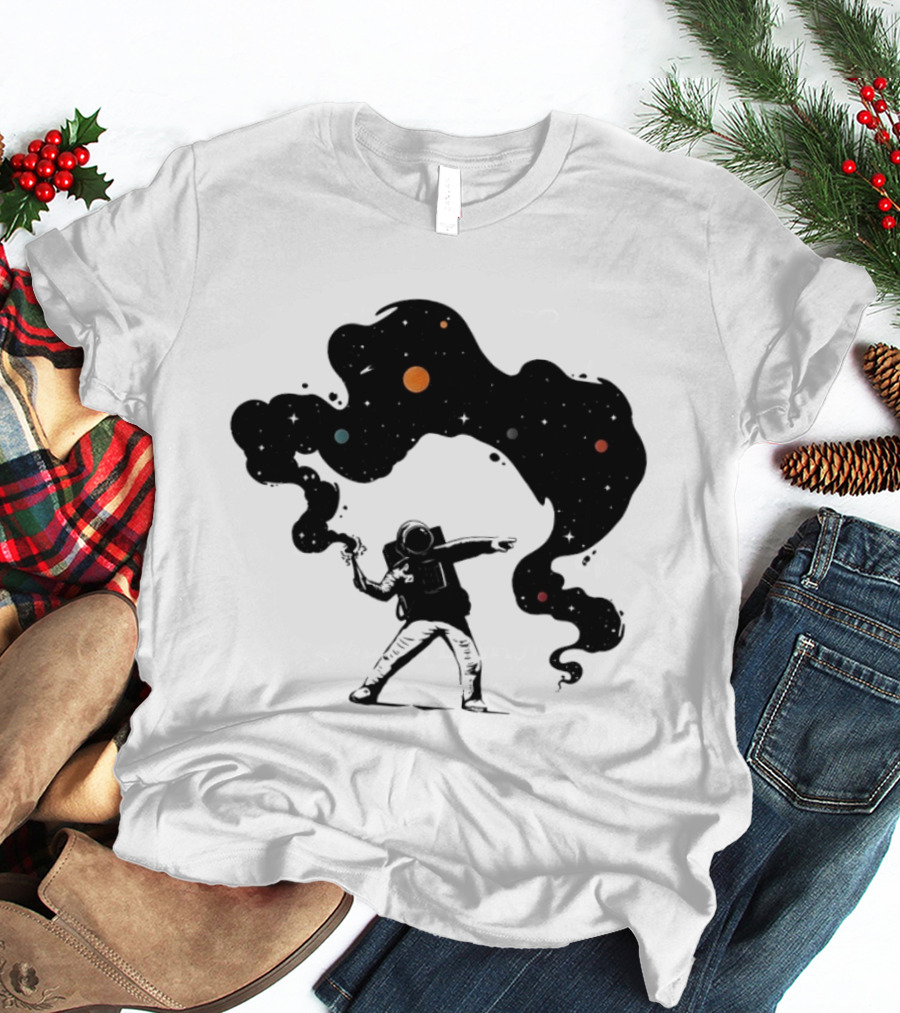 Astronaut Hurling Colorful Galaxy Nebula Space Visualization T-Shirt
