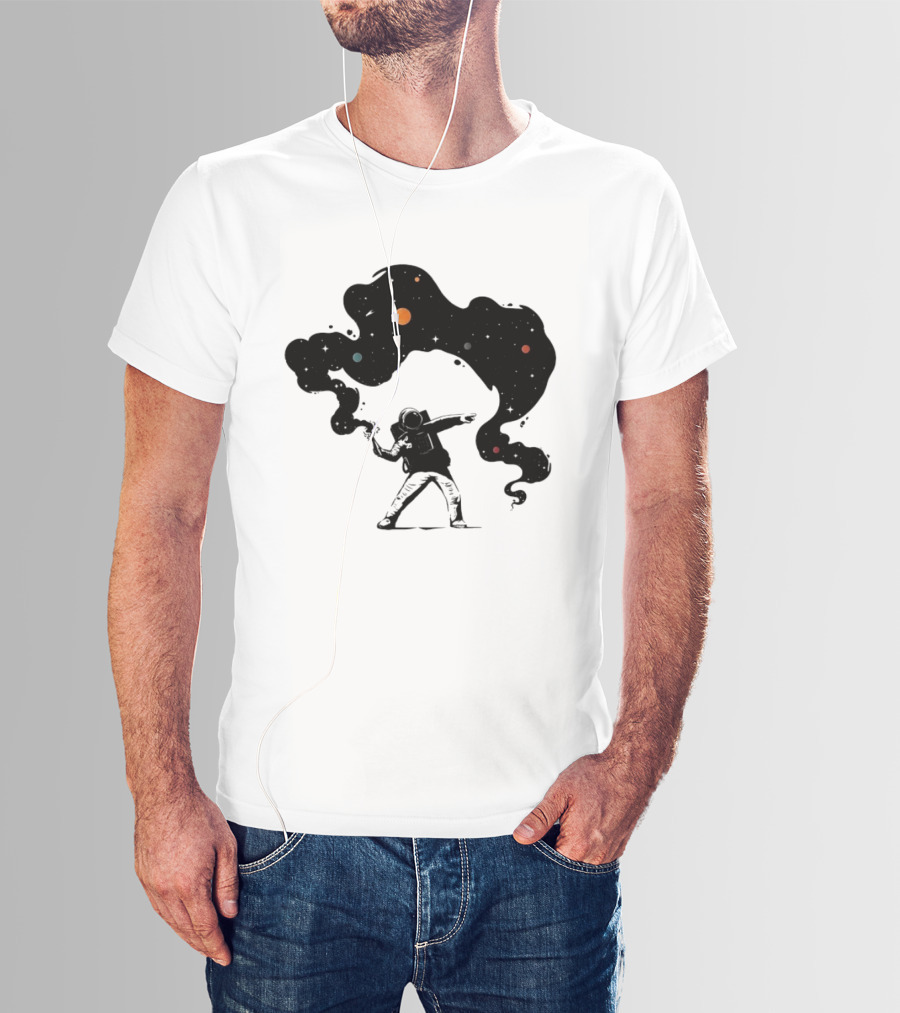 Astronaut Hurling Colorful Galaxy Nebula Space Visualization T-Shirt