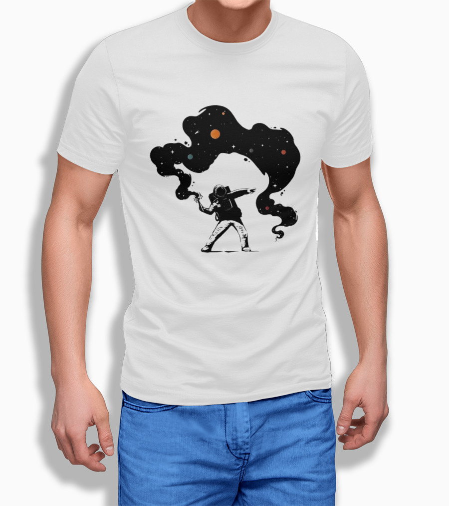 Astronaut Hurling Colorful Galaxy Nebula Space Visualization T-Shirt