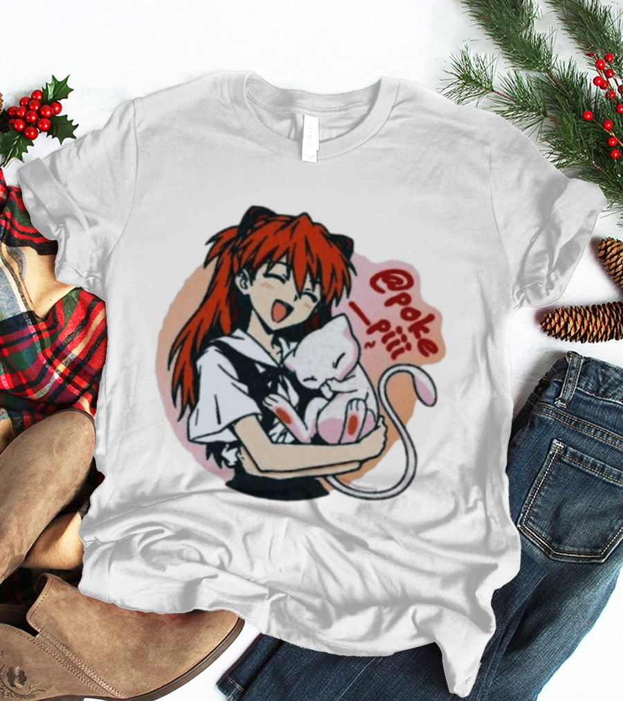 Asuka Langley Soryu With Mew Pokémon Evangelion Crossover @poke_piii T-Shirt
