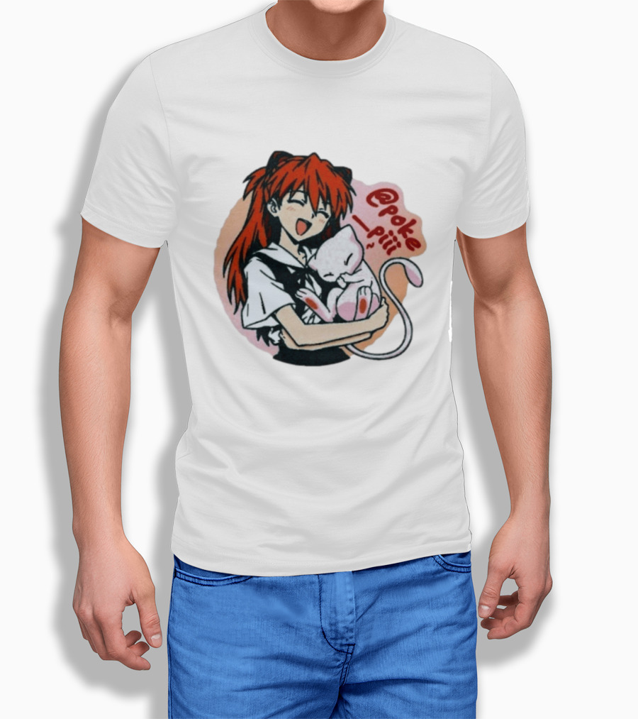 Asuka Langley Soryu With Mew Pokémon Evangelion Crossover @poke_piii T-Shirt