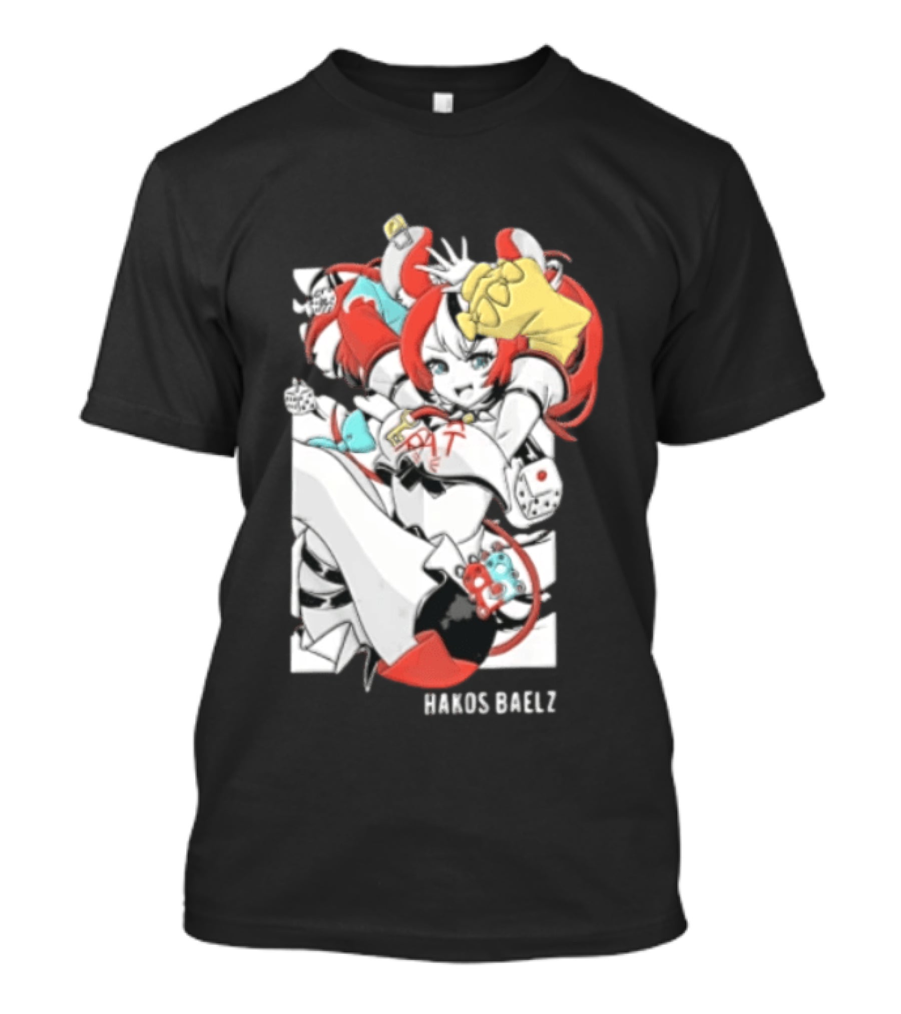 Hololive Hakos Baelz Anime Girl Red Hair Dice Playful Jumping T-Shirt