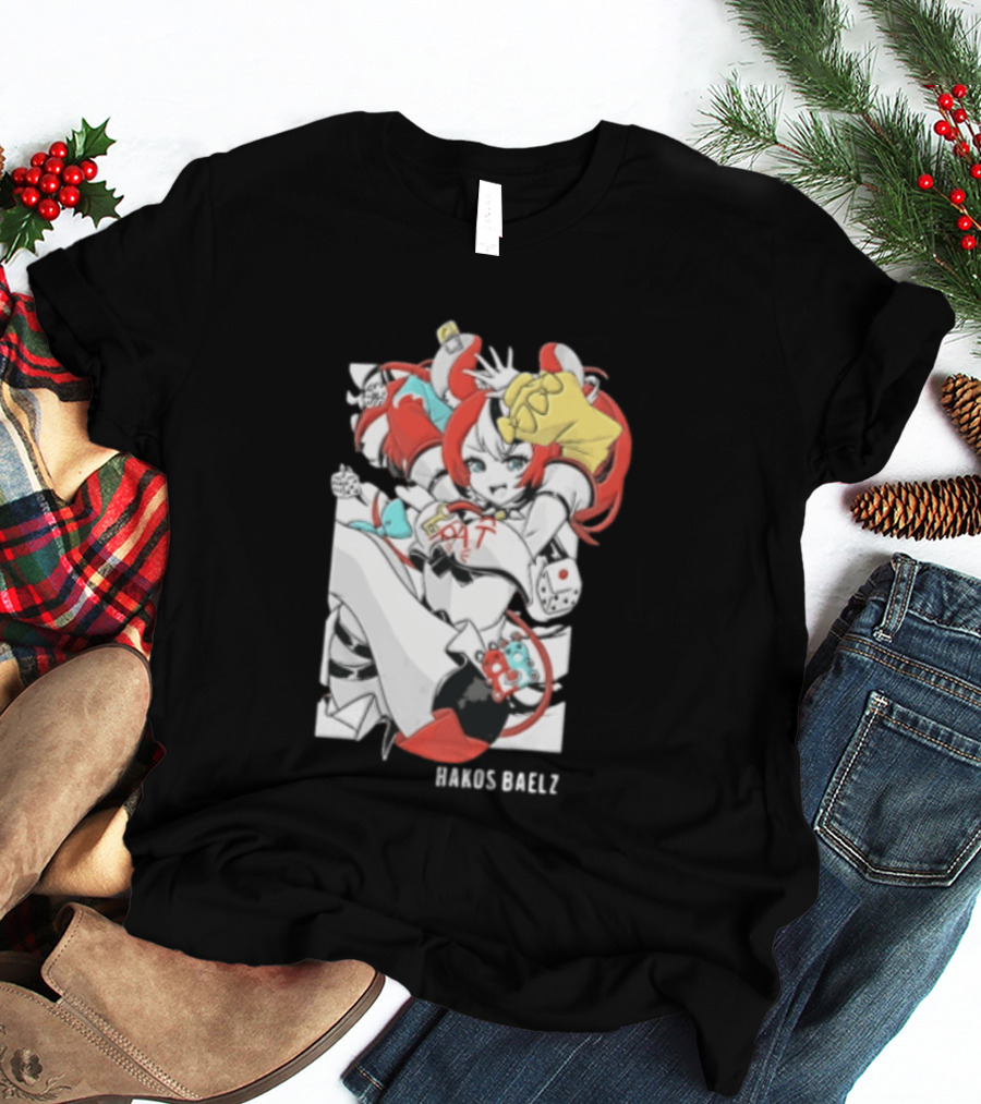 Hololive Hakos Baelz Anime Girl Red Hair Dice Playful Jumping T-Shirt