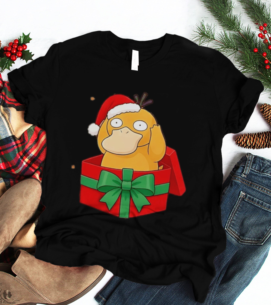 Psyduck Christmas Gift Box Wearing Santa Hat Pokemon T-Shirt