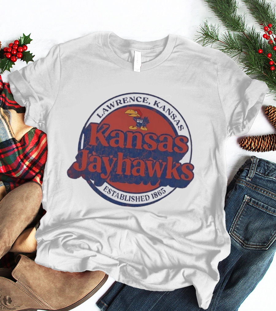 Lawrence Kansas Jayhawks KU Established 1865 Distressed T-Shirt