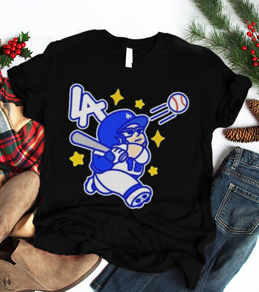 LA Dodgers No 15 Cartoon Player Baseball T-Shirt