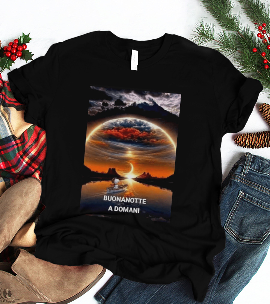 Snoopy Buonanotte A Domani Sunset Reflection T-Shirt