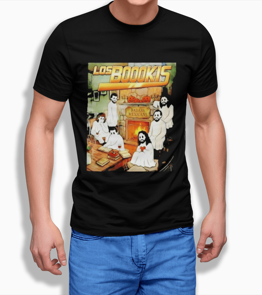 Los Boookis Badass Mexicans Marco Antonio Solis Halloween Fireplace Scene T-Shirt