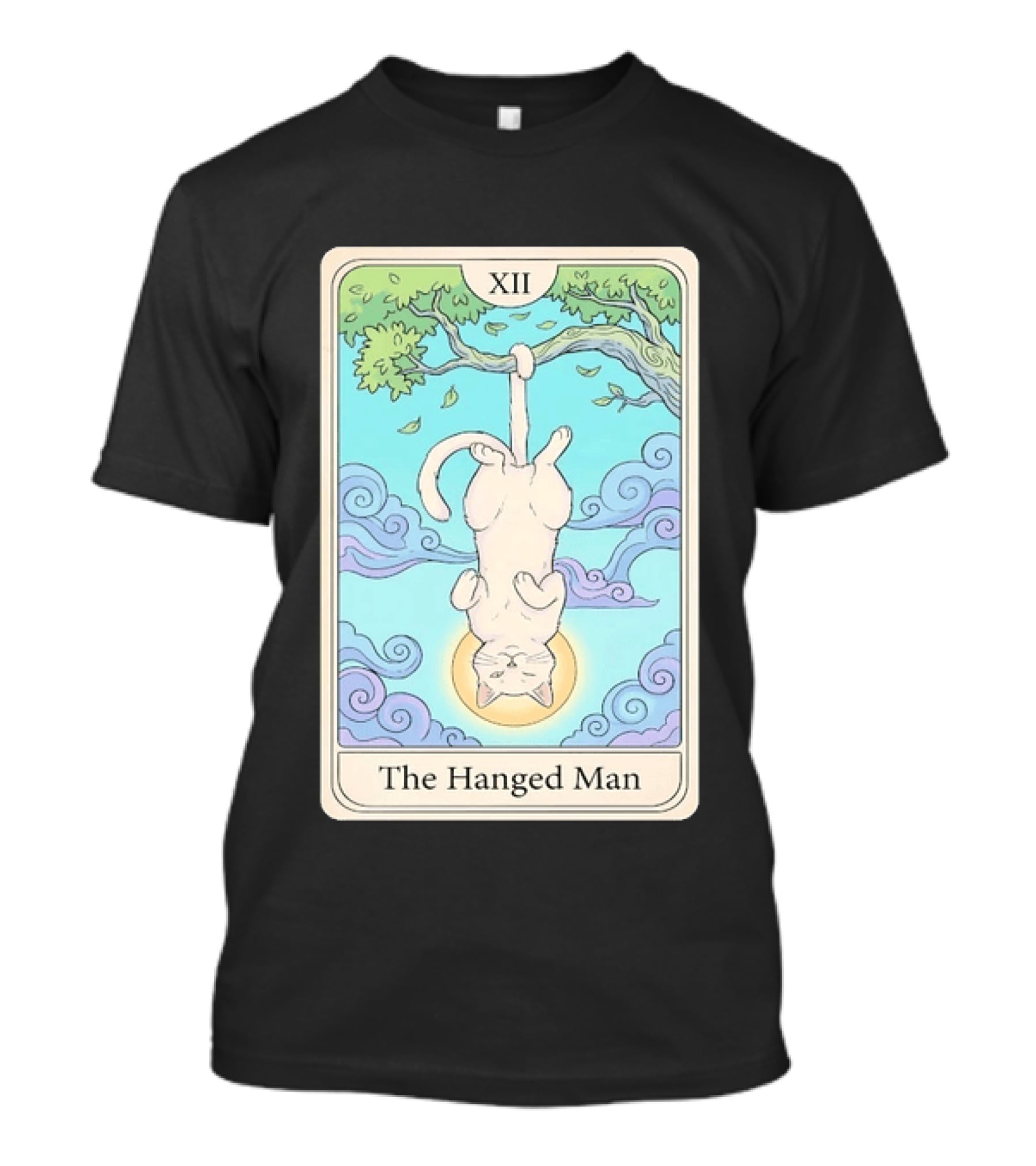 The Hanged Man Tarot Card XII With Cat And Tree T-Shirt
