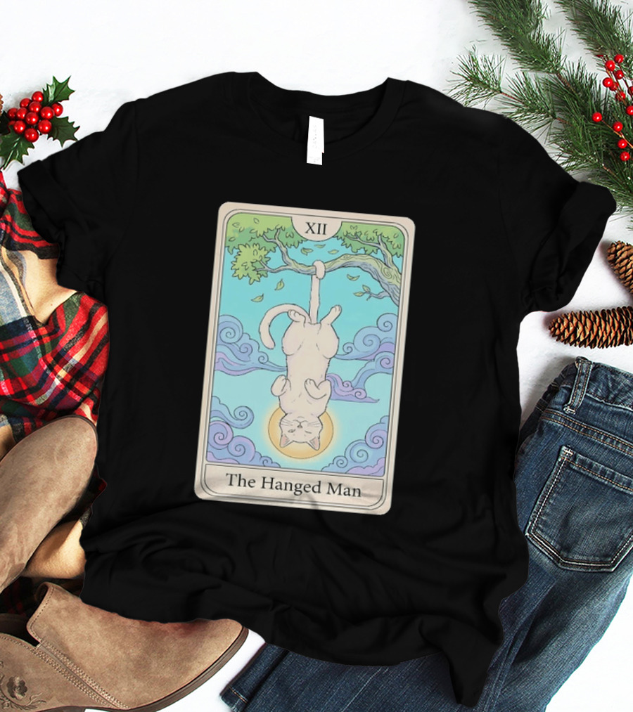 The Hanged Man Tarot Card XII With Cat And Tree T-Shirt