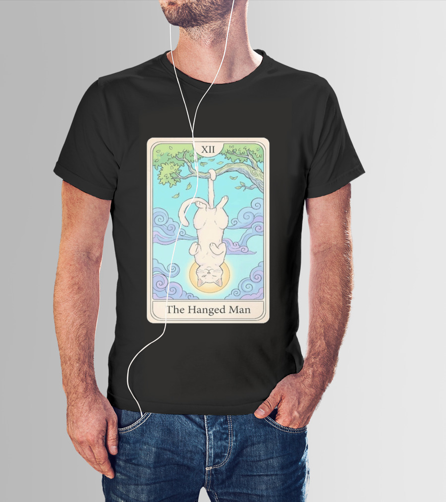 The Hanged Man Tarot Card XII With Cat And Tree T-Shirt