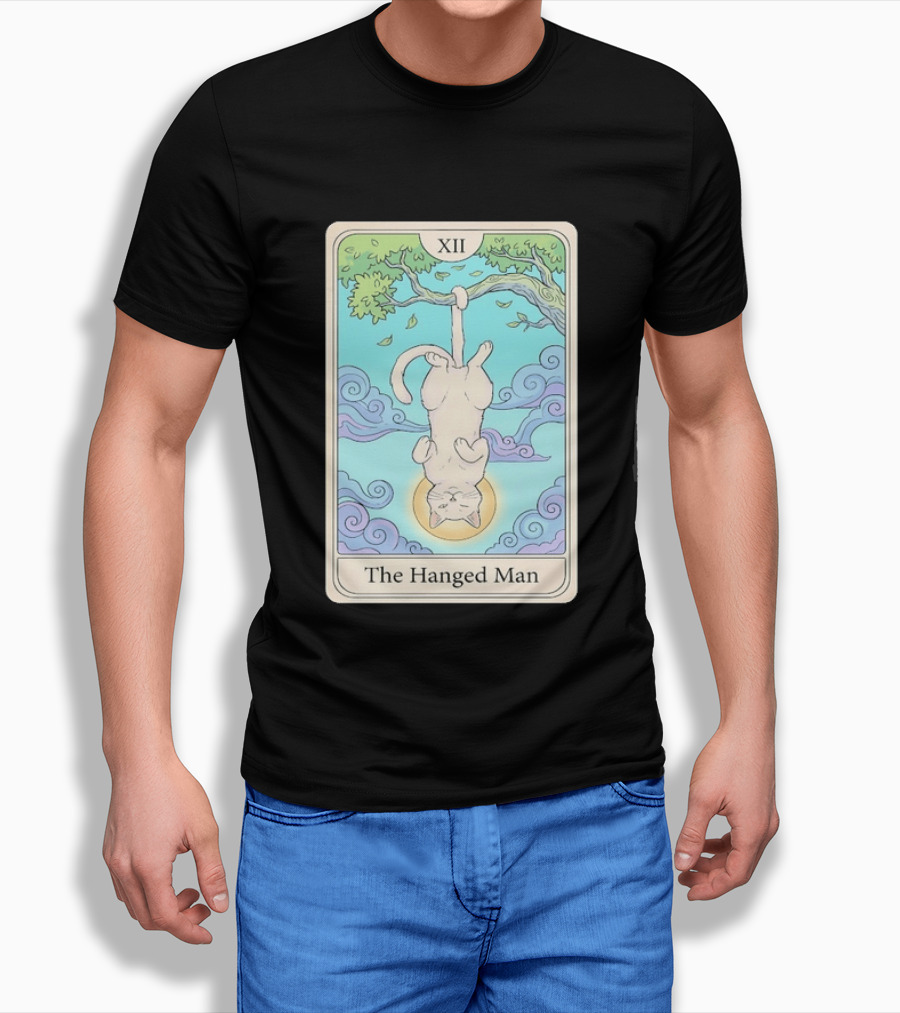 The Hanged Man Tarot Card XII With Cat And Tree T-Shirt
