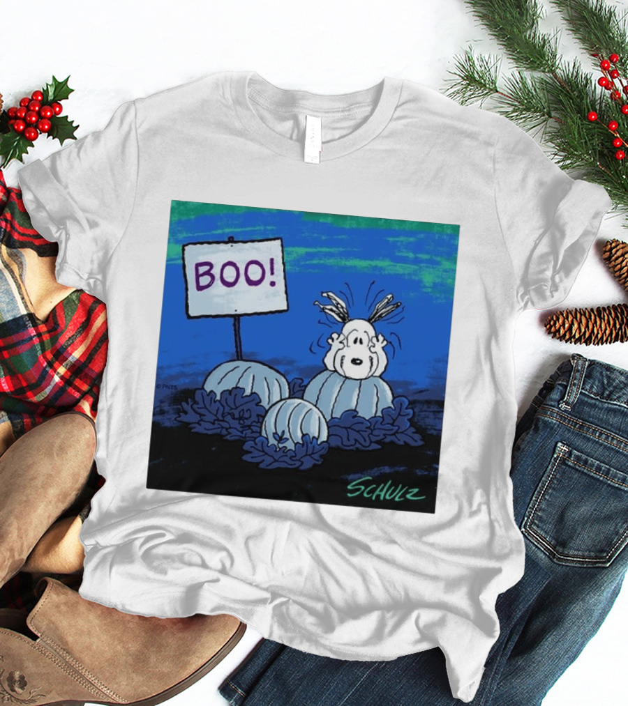 BOO Snoopy Pumpkin Patch Season Halloween Scene By Schulz T-Shirt