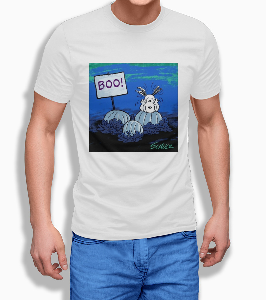 BOO Snoopy Pumpkin Patch Season Halloween Scene By Schulz T-Shirt