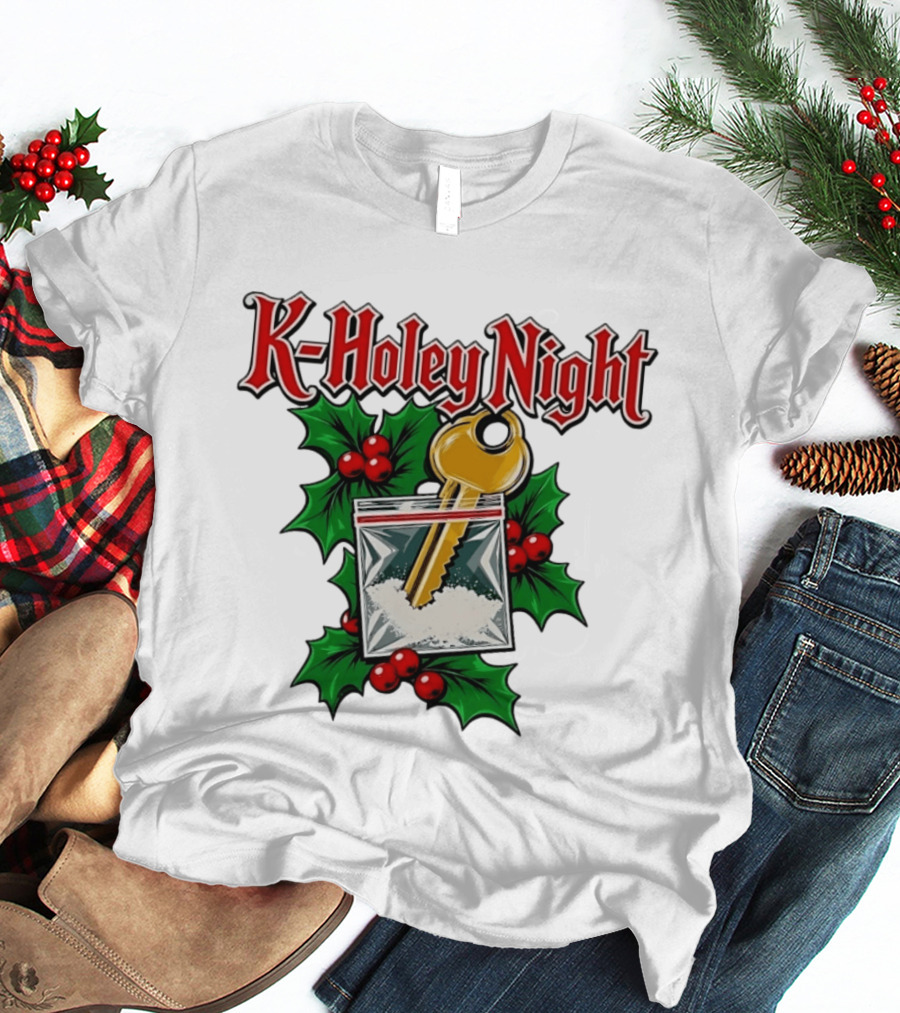 K Holey Night Christmas Holiday Festive Gold Key Holly Berries T-Shirt