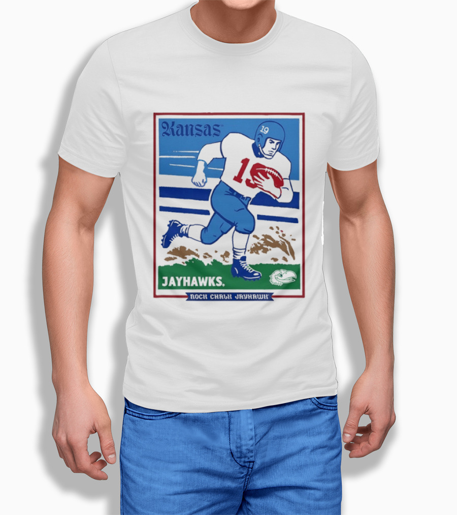 Kansas Jayhawks Rock Chalk Jayhawk Football Player 1950s T-Shirt