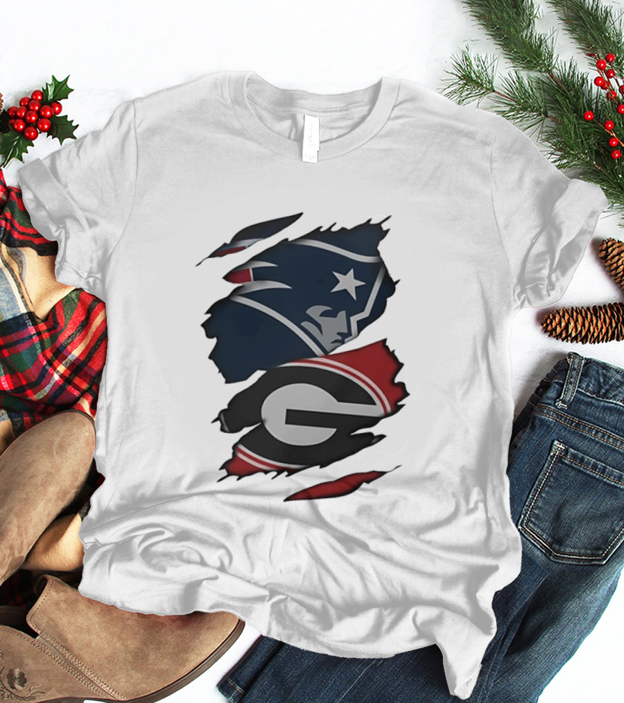 New England Patriots Georgia Bulldogs Torn Fabric T-Shirt