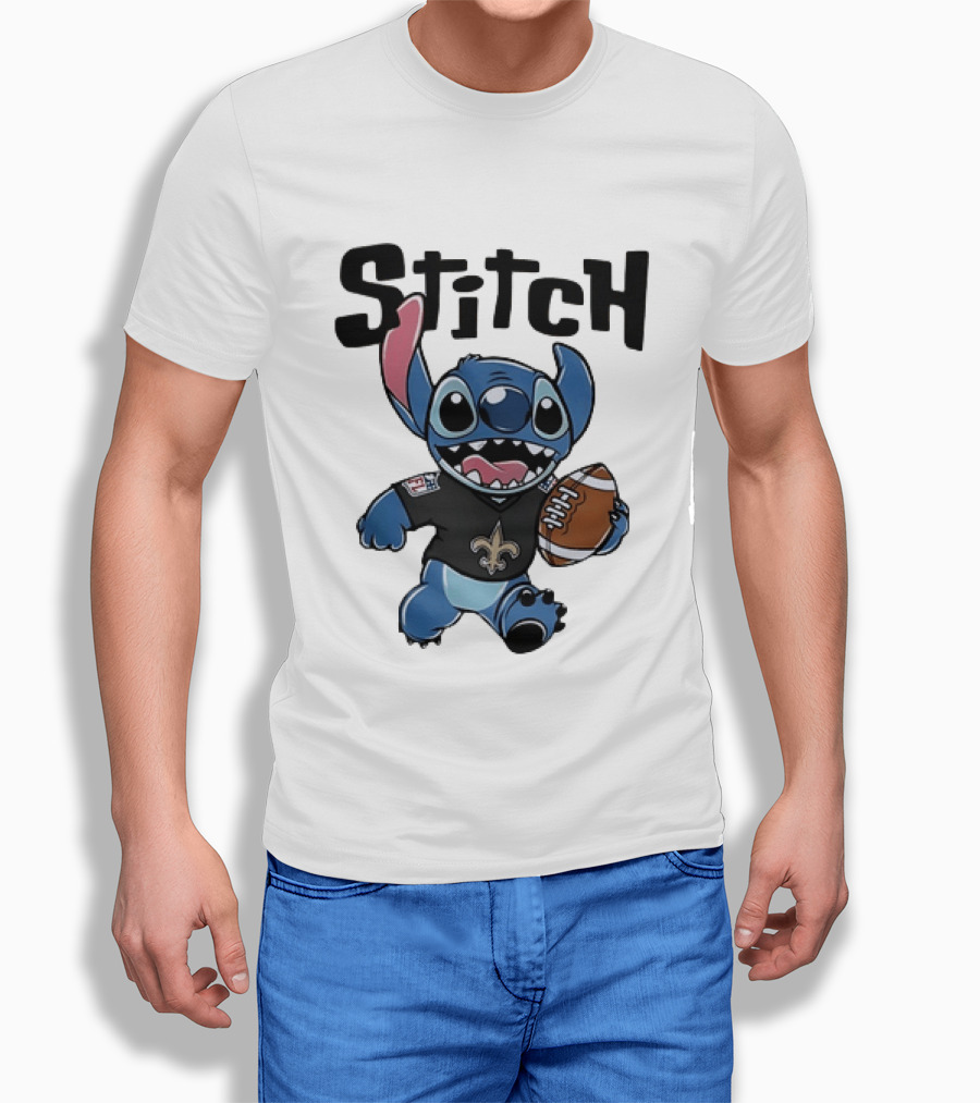 Stitch Carrying Football New Orleans Saints Disney T-Shirt