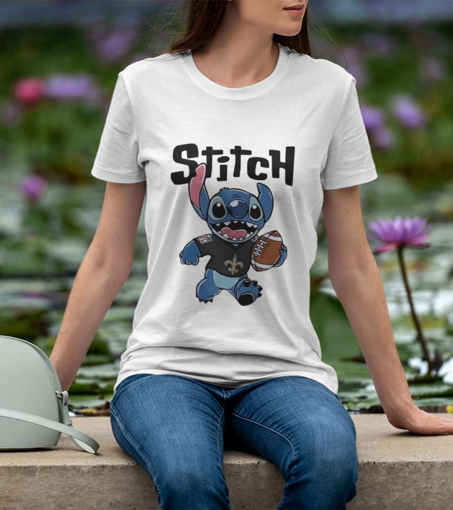Stitch Carrying Football New Orleans Saints Disney T-Shirt