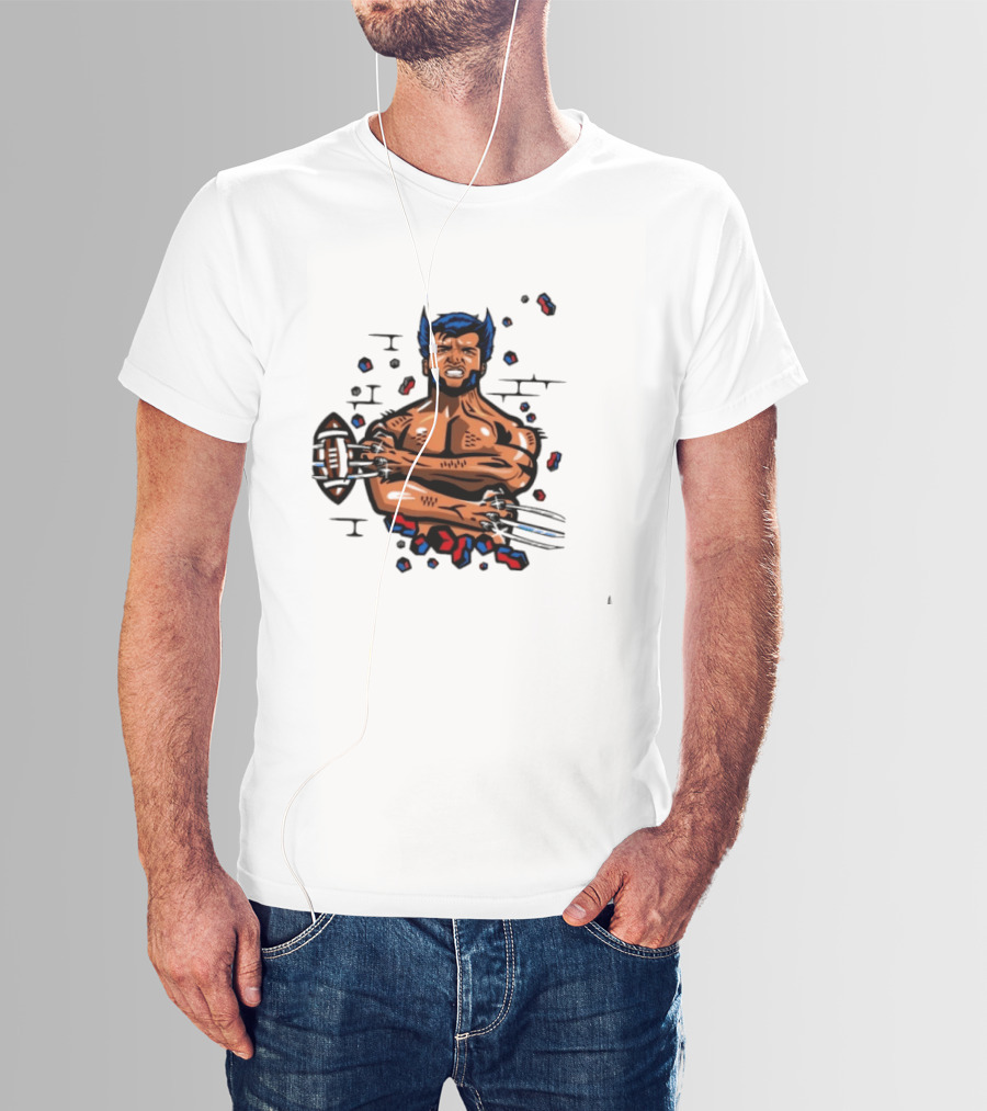 Wolverine Football Player With Adamantium Claws Holding Football T-Shirt