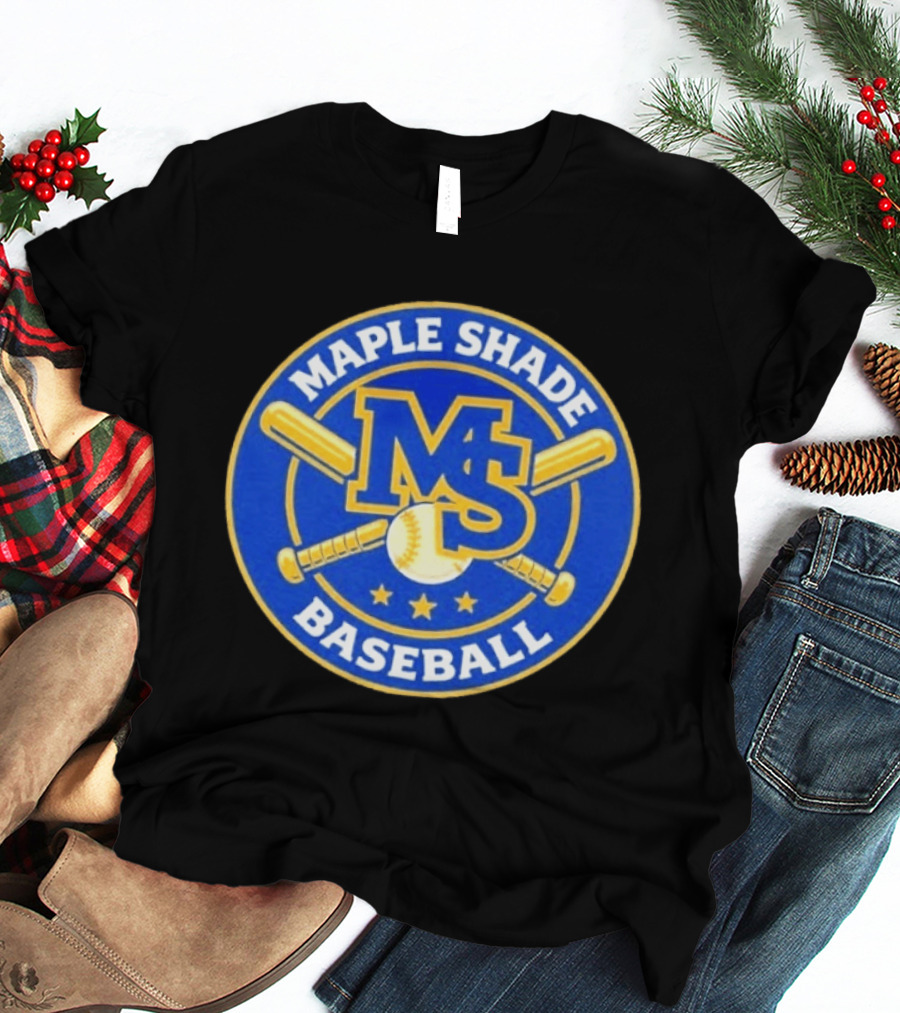 Maple Shade Baseball MS Batt Ball Logo Three Stars T-Shirt