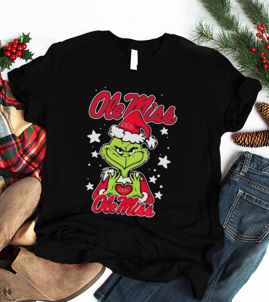 Ole Miss Grinch Christmas Heart College Football Holiday T-Shirt