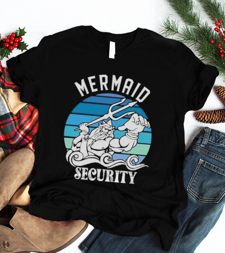 Mermaid Security Father's Day Trident Ocean Scene T-Shirt