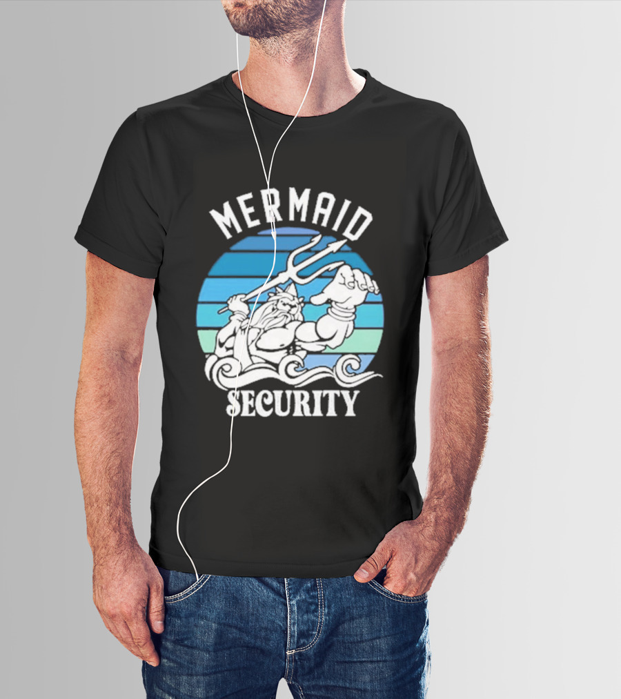 Mermaid Security Father's Day Trident Ocean Scene T-Shirt