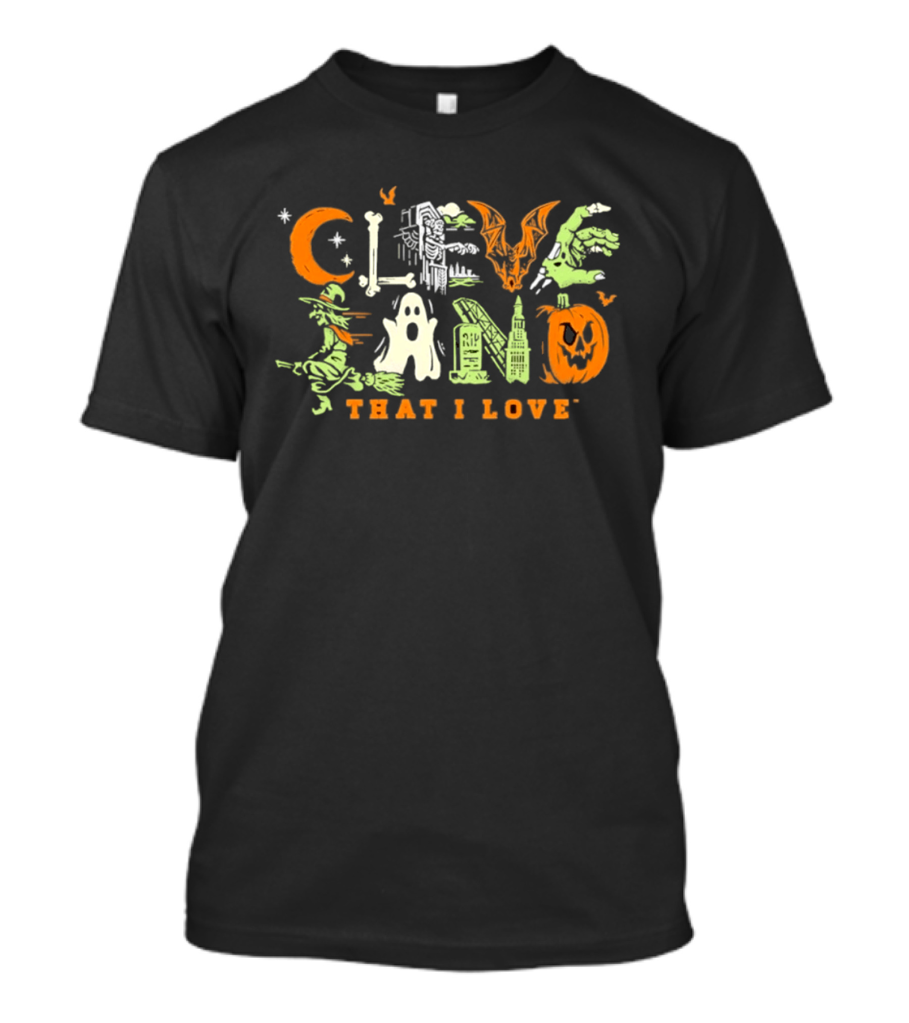 Cleveland That I Love Halloween Ghosts Witches Bats Pumpkins Spooky City T-Shirt