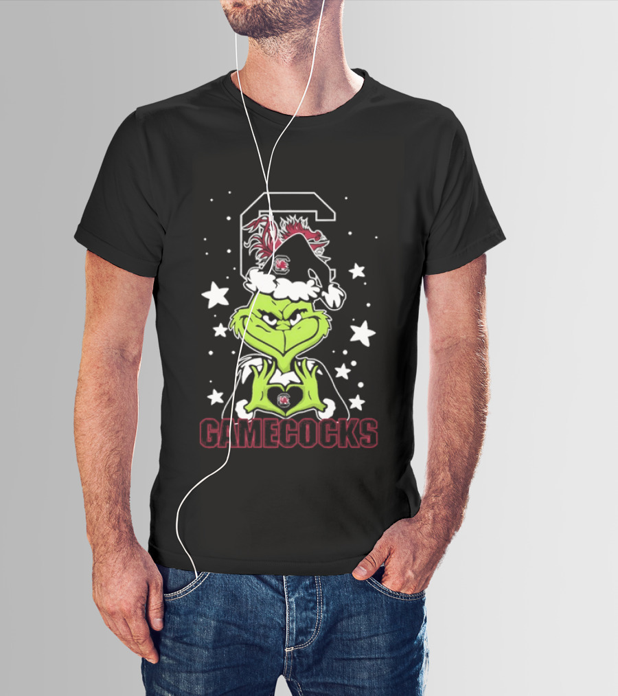 Grinch Santa Hat South Carolina Gamecocks Christmas T-Shirt