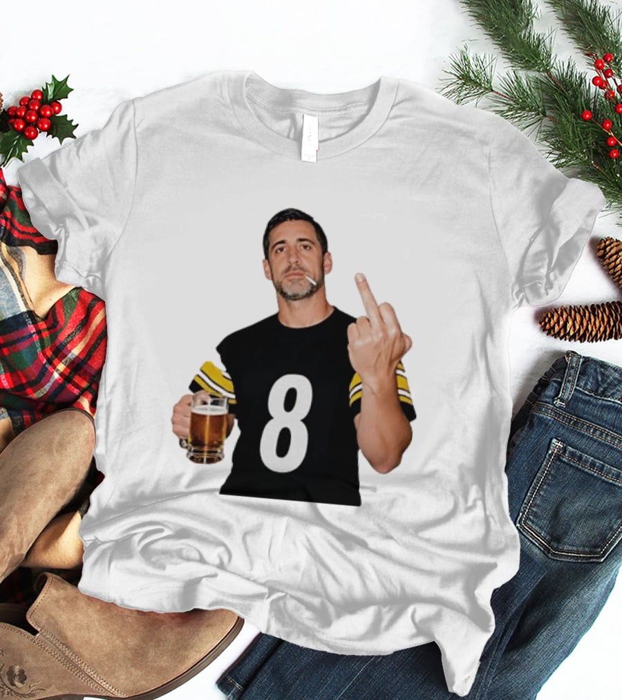 Aaron Rodgers Pittsburgh Steelers Number 8 Middle Finger And Beer Gesture T-Shirt