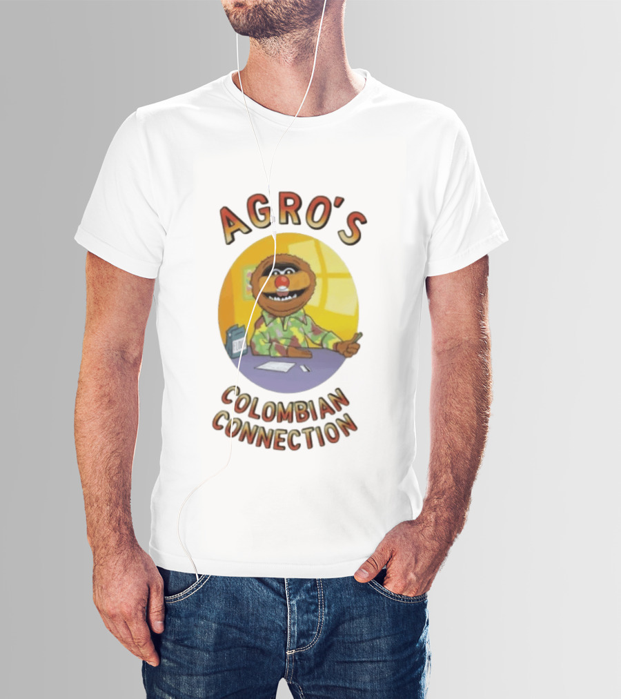 Agro's Colombian Connection Funny Character With Desk And Papers T-Shirt