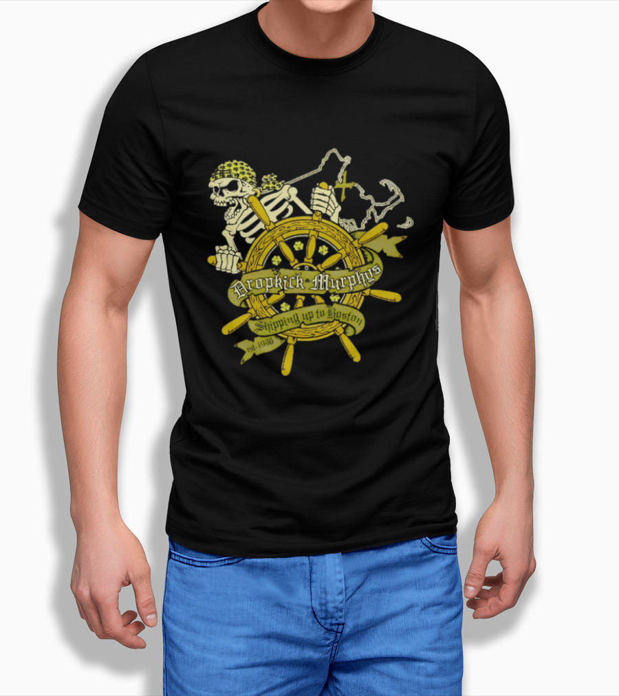 Dropkick Murphys Shipping Up To Boston Skull Shipwheel Est 1996 T-Shirt