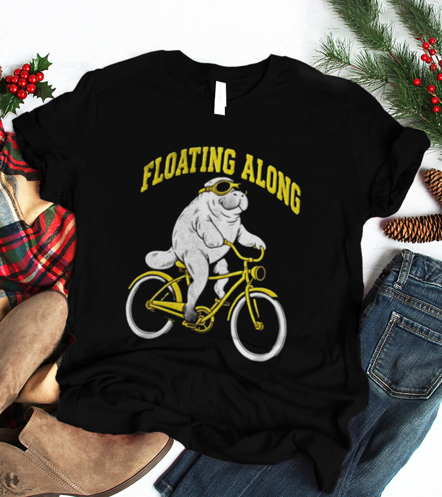 Floating Along Manatee Goggles Bicycle Rider T-Shirt