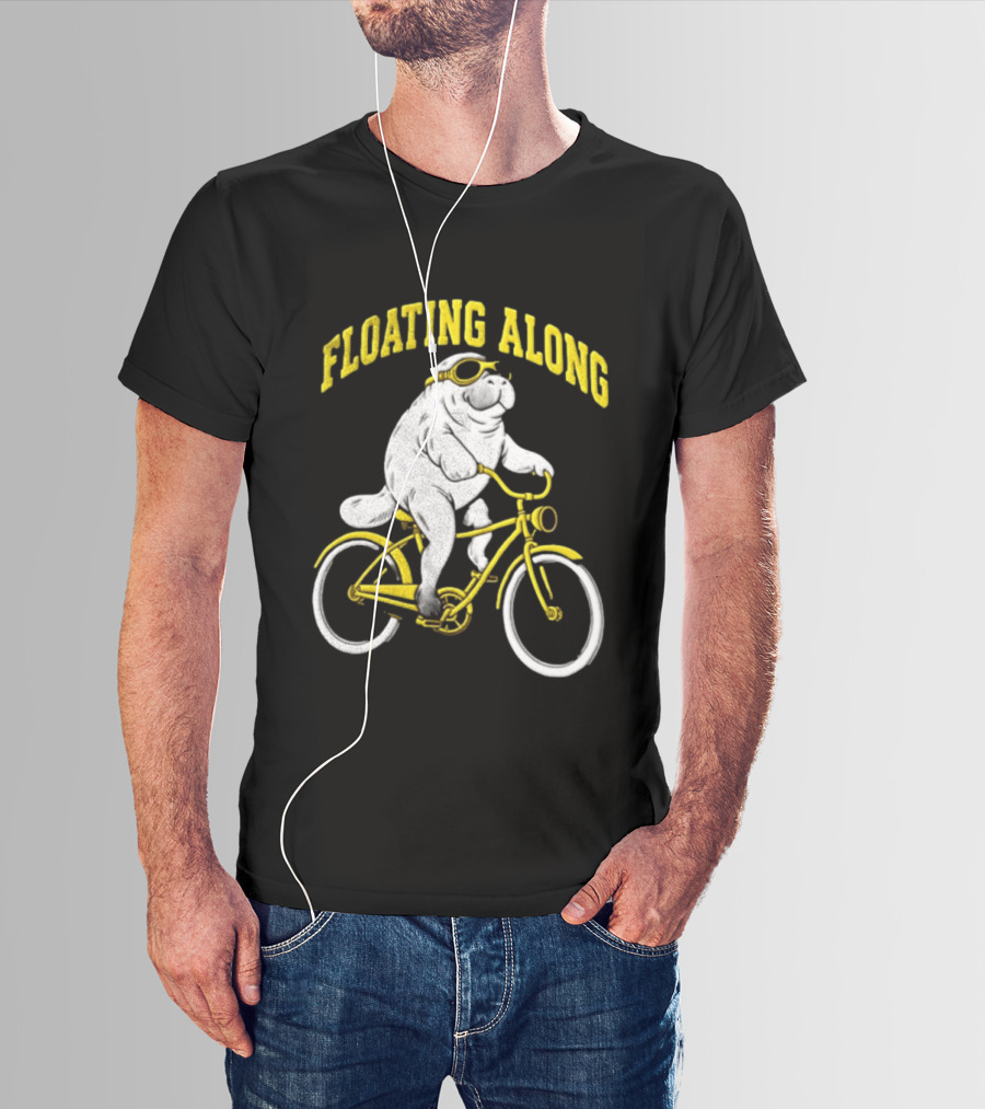 Floating Along Manatee Goggles Bicycle Rider T-Shirt